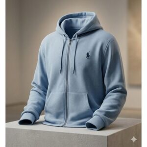 Polo Ralph Lauren Men's Lattice Blue Heather Full Zip Pocketed Hoodie. Size XL